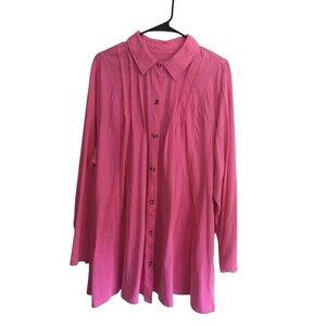 Woman Within Top Women's Size 2X Pink Button Up Long Sleeve Cotton Blend